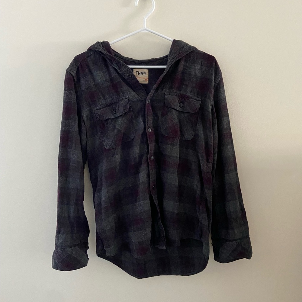 Hooded Flannel Purple and Grey